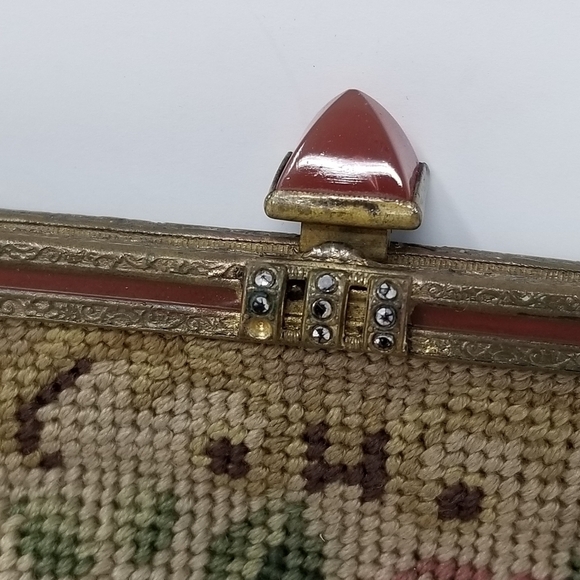 Purse Evening Bag Floral Antique Vintage Jeweled Kiss Lock Petite Point Grandma - Picture 2 of 15